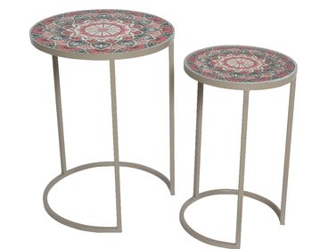 Sidetable narbonne ijzer outdoor taupe mozaïek H54 D40cm