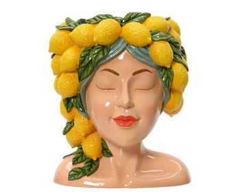 Vaas polyresin gezicht met citroenen 19,5x17x23,5cm