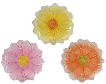 Glazen bord bloem 3 kleur assortie dia30.5cm x H.2.5cm