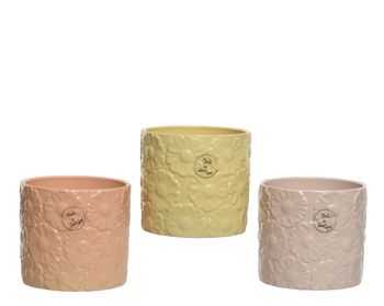 Pflanzgefäß Keramik ''Blumen'' 3 Farben Pastell sortiert H13 D13cm