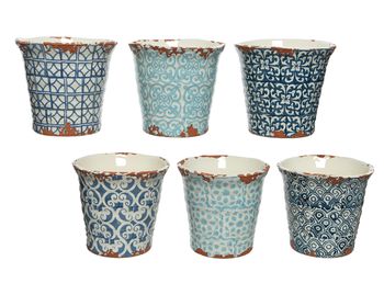 Planter terracotta 6 assortie blauw H13,5 D14cm