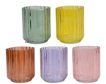 Teelichthalter Glas ''stripe'' 5 Farben sortiert H13 D9cm