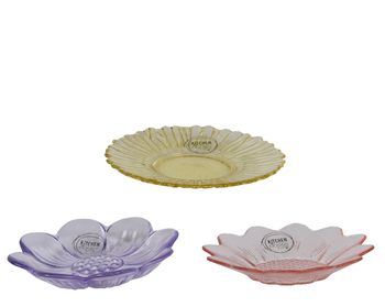 Bord glas ''spring'' 3 kleuren assorti H.1.5cm D.12cm