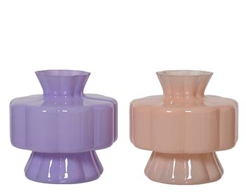 Vaas glas ''pastel'' 2 kleuren assorti H.17.5cm D.18cm