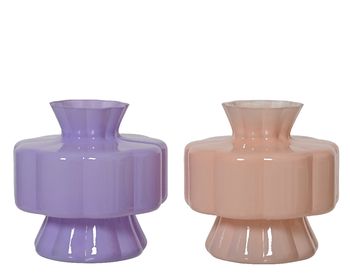 Vaas glas ''pastel'' 2 kleuren assorti H.14.5cm D.15cm