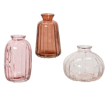 Vase geripptes Glas 3 sortiert B.10.5cm x H.9cm T.10.5cm