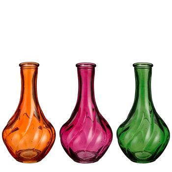 Vase Glas grün orange rosa 3 sortiert - h17xd9cm