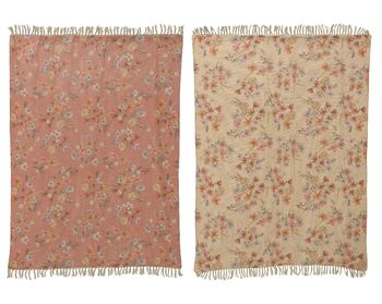 Throw polyester cotton dried flowers with tassels 2col ass 130x170cm