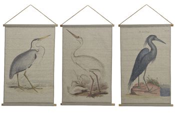 Wall deco fabric antique birds 3 assorted 2,5x64x95cm