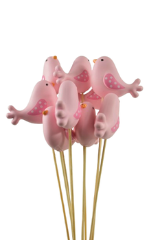 Packung mit 10 Vögeln aus rosa Plastik auf einem 50cm langen Stab