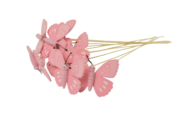 10er-Pack Schmetterling rosa Holz auf 50cm Stock