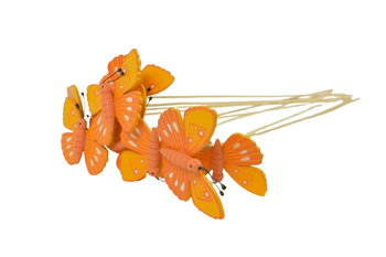 10er-Pack Schmetterlinge aus orangefarbenem Holz auf 50 cm langem Stab