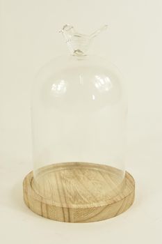GLASGLOCKE VOGEL D11X16H AUF HOLZSOCKEL NATUR