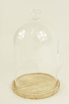 GLOCKE GLASHERZ D17X27H AUF HOLZSOCKEL NATUR