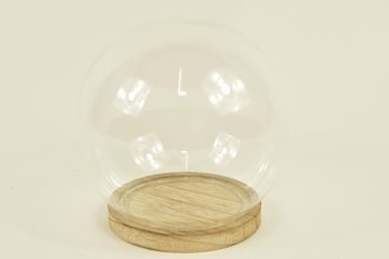 GLOCKE GLASKUGEL D13X14H AUF HOLZSOCKEL NATUR
