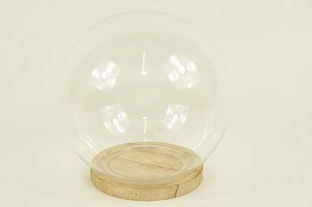 BELL GLASS BALL D15X15H ON WOODEN BASE NATURAL