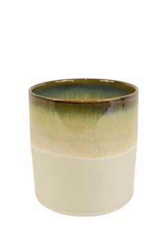 CYLINDER POT CERAMIC D13X13.5H CREAM/BROWN