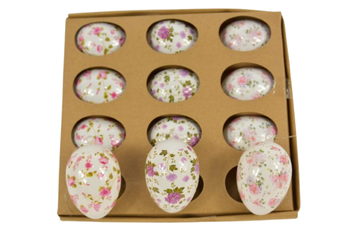 SET/12 HANING EGGS 6CM FLOWER PINK/PURPLE