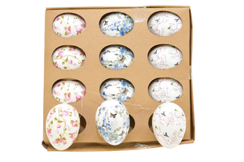SET/12 HANING EGGS 6CM FLOWERS MIX