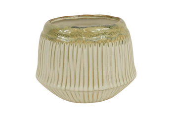 TOPF KERAMIK GLASIERT D17,3X12,5 CREME/WEISS
