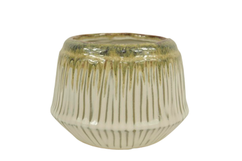 TOPF KERAMIK GLASIERT D14X10,3H CREME/WEISS