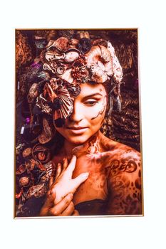 PRINTED LADY AND FLOWERS ON GLASS 80X120X3,5 CM