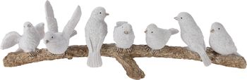 VOGELS OP TAK POLYRESIN 30X7X8CM WIT
