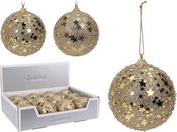 KERSTBAL POLYFOAM D8 CM GLITTER GOUD 2 ASSORTIE DESIGN