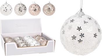 KERSTBAL POLYFOAM D8 CM GLITTER WINTER WHITE 4 ASSORTIE KLEUR