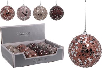 KERSTBAL POLYFOAM D8 CM GLITTER WINTER WARM 4 ASSORTIE KLEUR