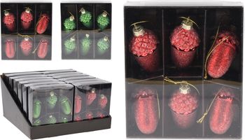 EIKEL HANGDECO GLAS SET VAN 6 D4 H6,5CM ROOD GROEN ASSORTIE