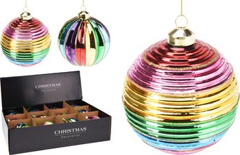 KERSTBAL GLAS D10 CM MULTIKLEUR STREEP 2 ASSORTIE