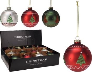 KERSTBAL GLAS BOOM D8 CM 3 ASSORTIE KLEUR