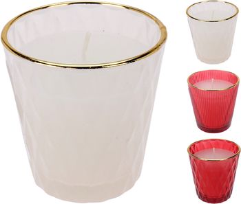 GEURKAARS IN GLAS GOUDEN RAND D7,5 H7,5 CM 4 ASSORTIE