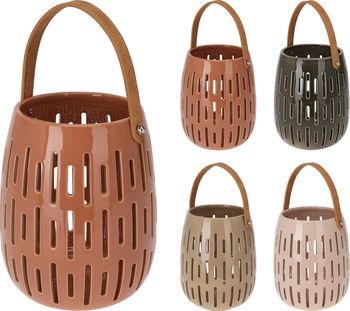 LANTAARN KERAMIEK MET HANDVAT D15,5 H20CM 4 ASSORTIE KLEUR