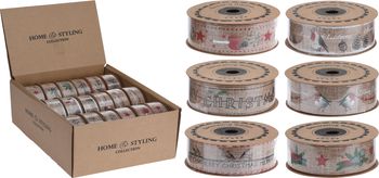LINT JUTE 2,5X500CM  MET KERSTPRINT 6 ASSORTIE
