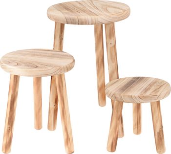SET 3 TAFELS PAULOWNIA HOUT D20/23/25 H20/30/40CM NATUREL