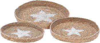 S3 ZEEGRAS PLATEAUS/SCHALEN D47/38/33CM NATUREL MET STER WIT