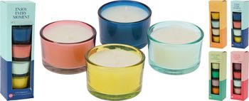 GEURKAARS IN GLAS SET4 D5 H3CM 4 ASSORTIE GEUR