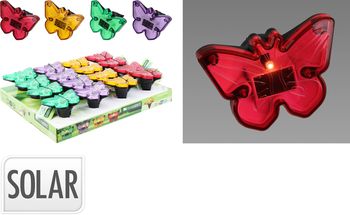 SOLAR LIGHT VLINDER 9X9X8,5CM 4 ASSORTIE KLEUREN IN DISPLAY