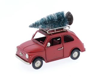 Metall Auto mit Weihnachtsbaum rot ''F500'' 16x7x12cm