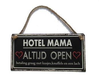 Wandaufhänger Metall "Hotel Mama" 30x15cm Schwarz