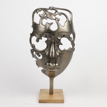 Aluminium sculptuur ''Face'' Antiek Nikkel 23x10x45cm op man
