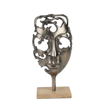 Aluminium sculptuur ''Face'' Antiek Nikkel 18x8x34cm op mang