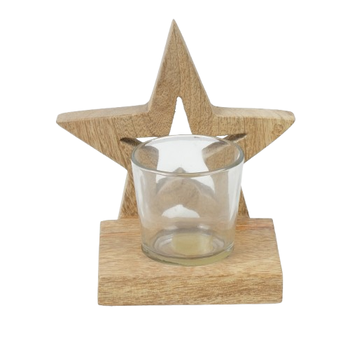 Tealight Star Mangowood H14cm