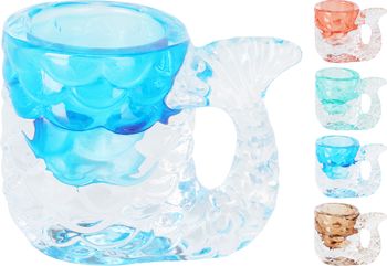 KAARSHOUDER GLAS VIS MET HANDVAT 8,5X7,5X6CM 4 ASSORTIE