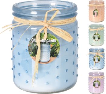 CITRONELLA KAARS IN GLAZEN POT D12,5 H10,5CM 4 ASSORTIE