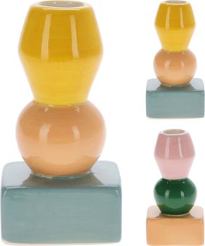KANDELAAR MIX STAPEL KERAMIEK D6 H12,5CM 2 ASSORTIE DESIGN
