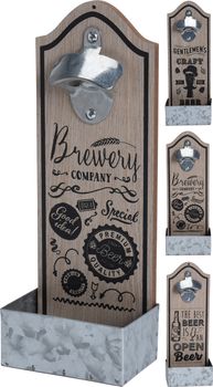 FLES OPENER MDF MET ZINKEN BAK 11X7X30CM 3 ASSORTIE PRINTS