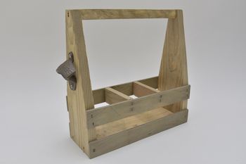 Crate w. handle and opener - 3 bottles 27x10x27cm Antique